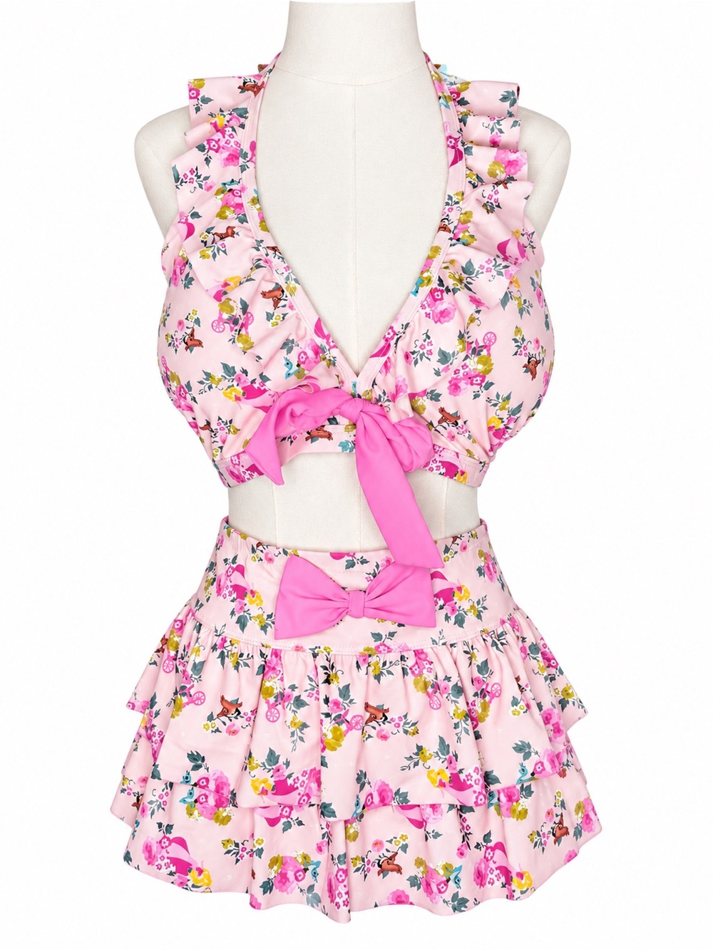 Disney Princess Aurora Pink Floral Tie-Front Swim Top with Ruffle Skirt